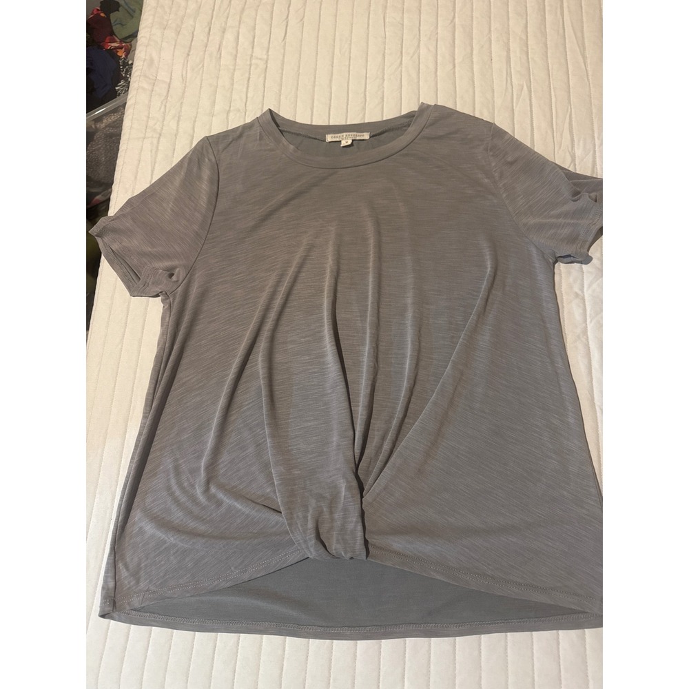 Green Envelope Los Angeles Womens Gray Twist Front Short‎ Sleeve T Shirt medium